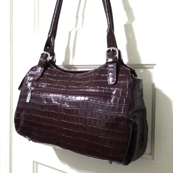 NEW MAXX New York Chestnut Red 100% Croco Embossed Leather Shoulder Bag Purse - Picture 14 of 16